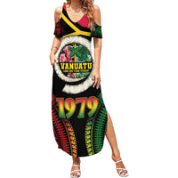 Vanuatu Constitution Day Summer Maxi Dress Polynesian Tattoo and Pig Tusk Since 1979 LT03 Women Black - Polynesian Pride
