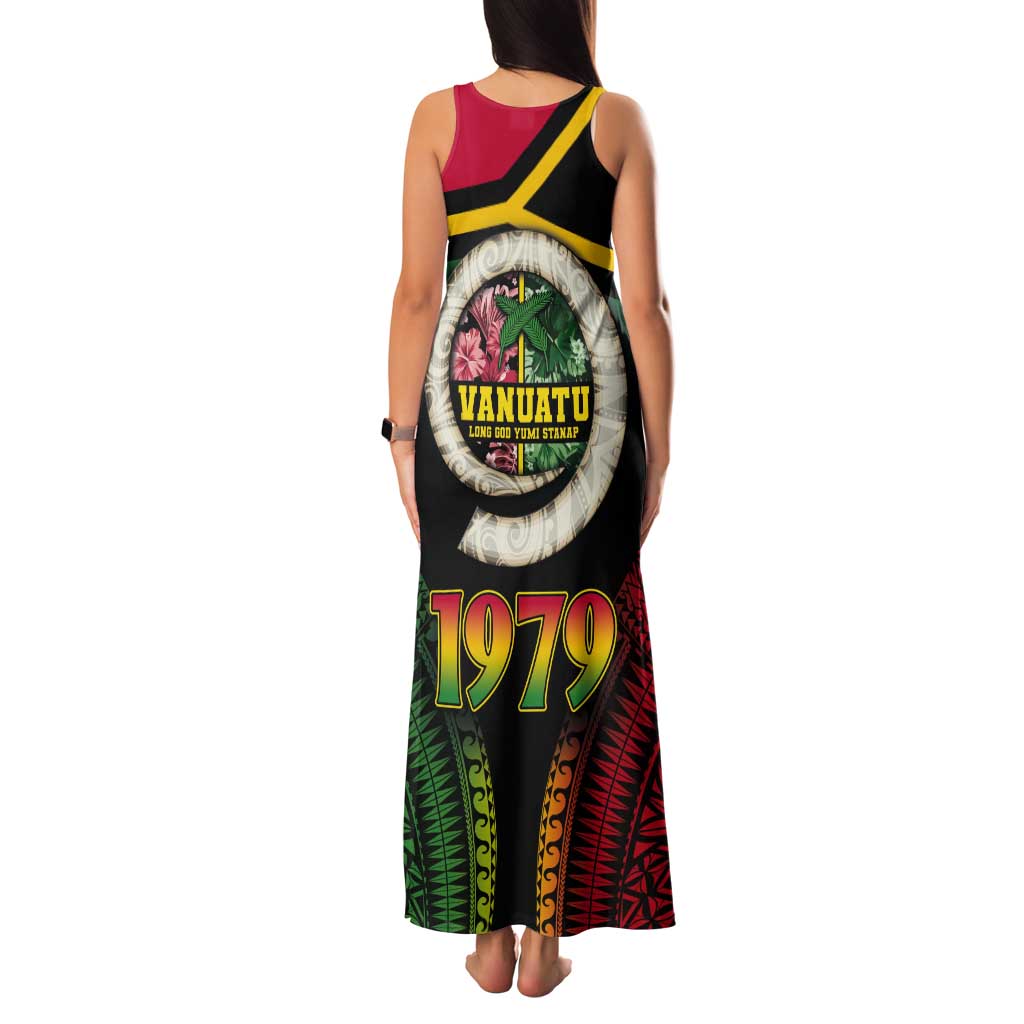 Vanuatu Constitution Day Tank Maxi Dress Polynesian Tattoo and Pig Tusk Since 1979 LT03 - Polynesian Pride
