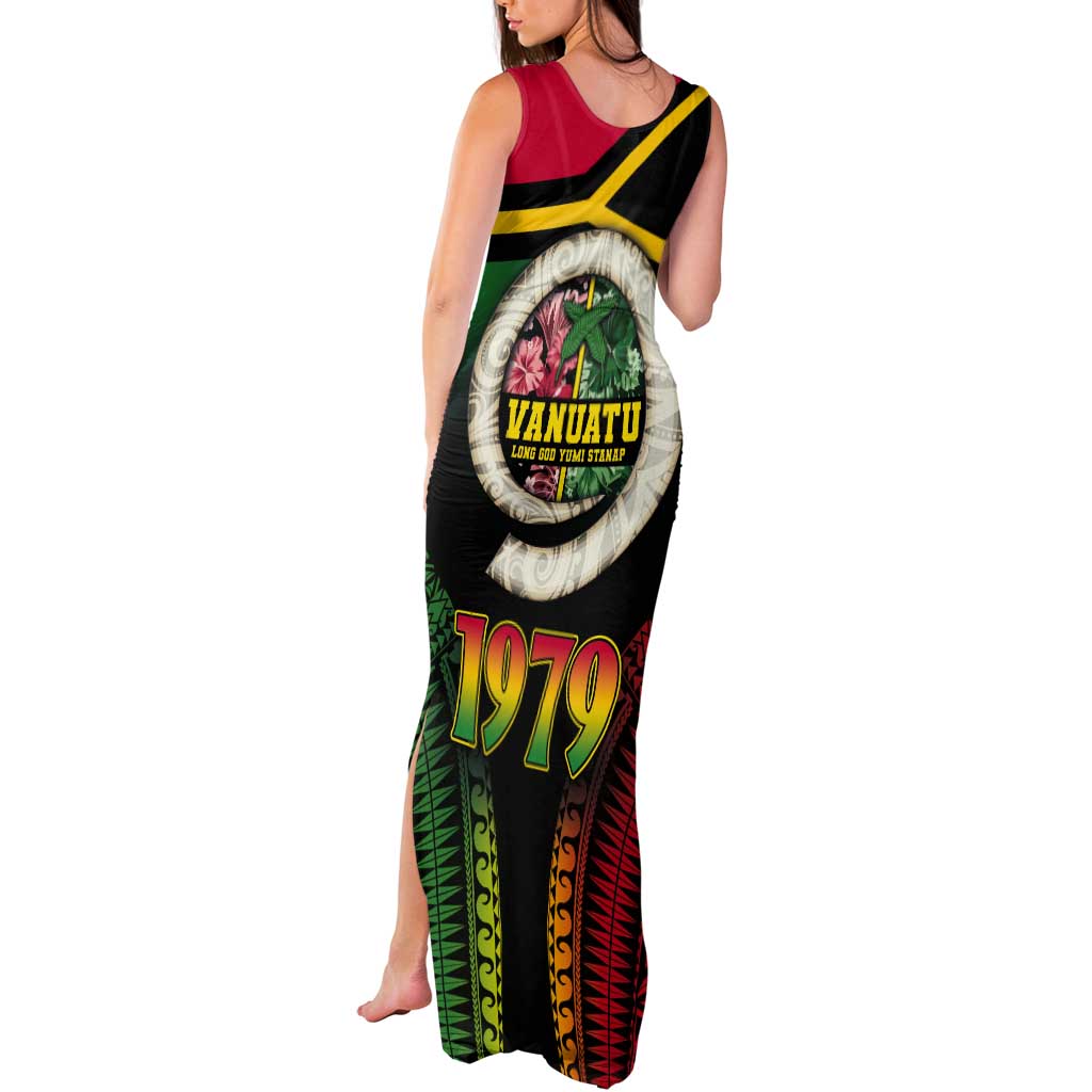 Vanuatu Constitution Day Tank Maxi Dress Polynesian Tattoo and Pig Tusk Since 1979 LT03 - Polynesian Pride