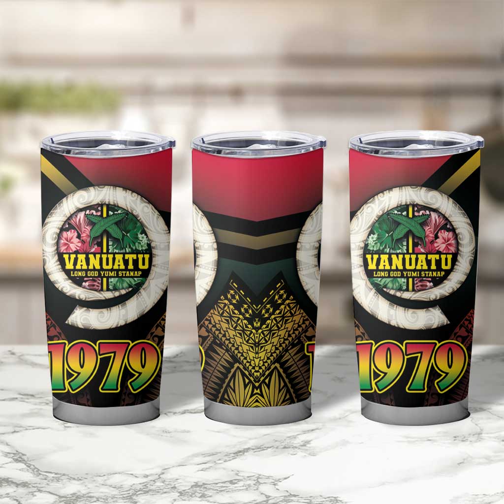 Vanuatu Constitution Day Tumbler Cup Polynesian Tattoo and Pig Tusk Since 1979 LT03 - Polynesian Pride