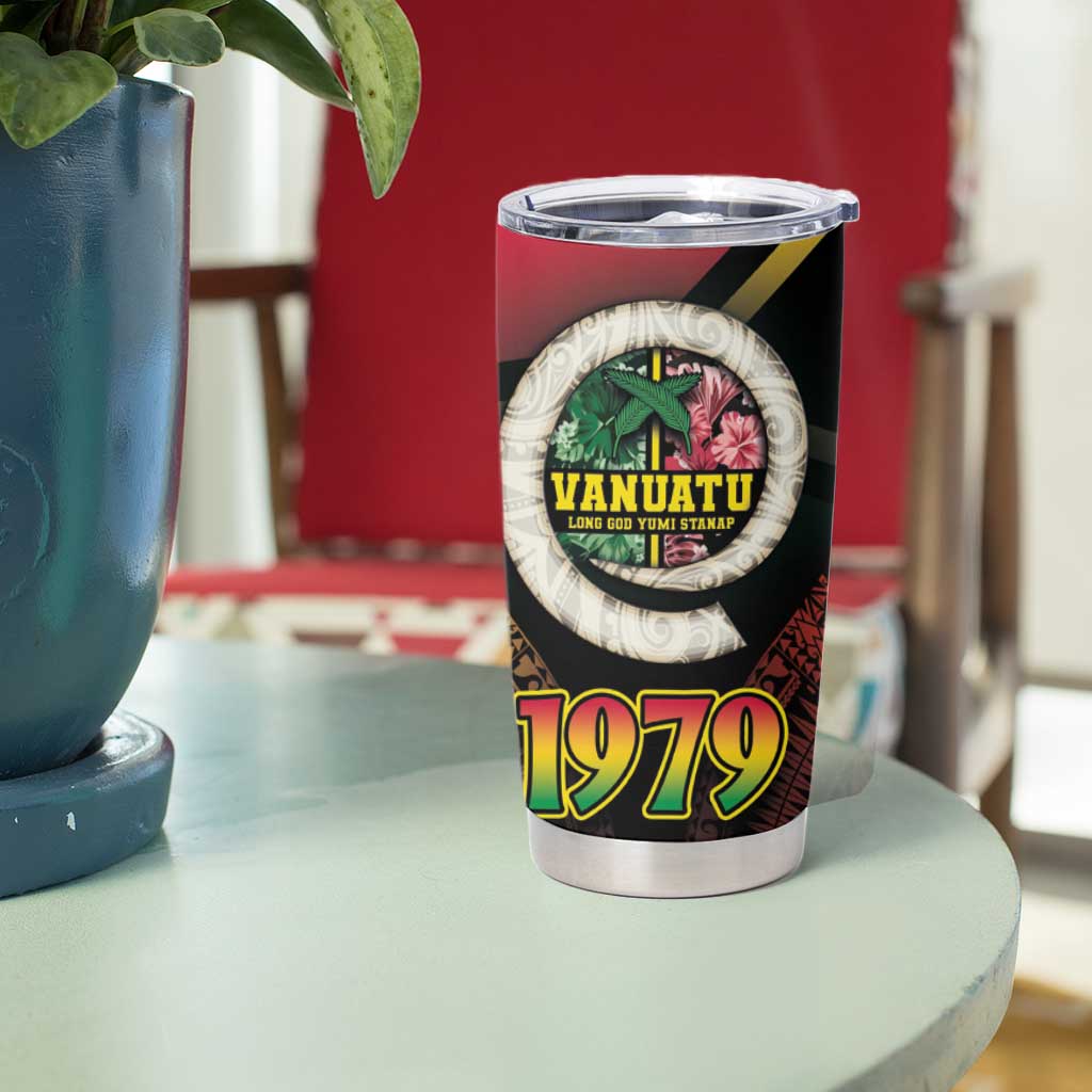Vanuatu Constitution Day Tumbler Cup Polynesian Tattoo and Pig Tusk Since 1979 LT03 - Polynesian Pride