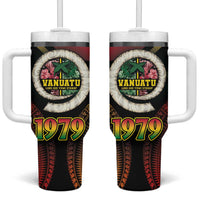 Vanuatu Constitution Day Tumbler With Handle Polynesian Tattoo and Pig Tusk Since 1979 LT03 One Size: 40 oz Black - Polynesian Pride