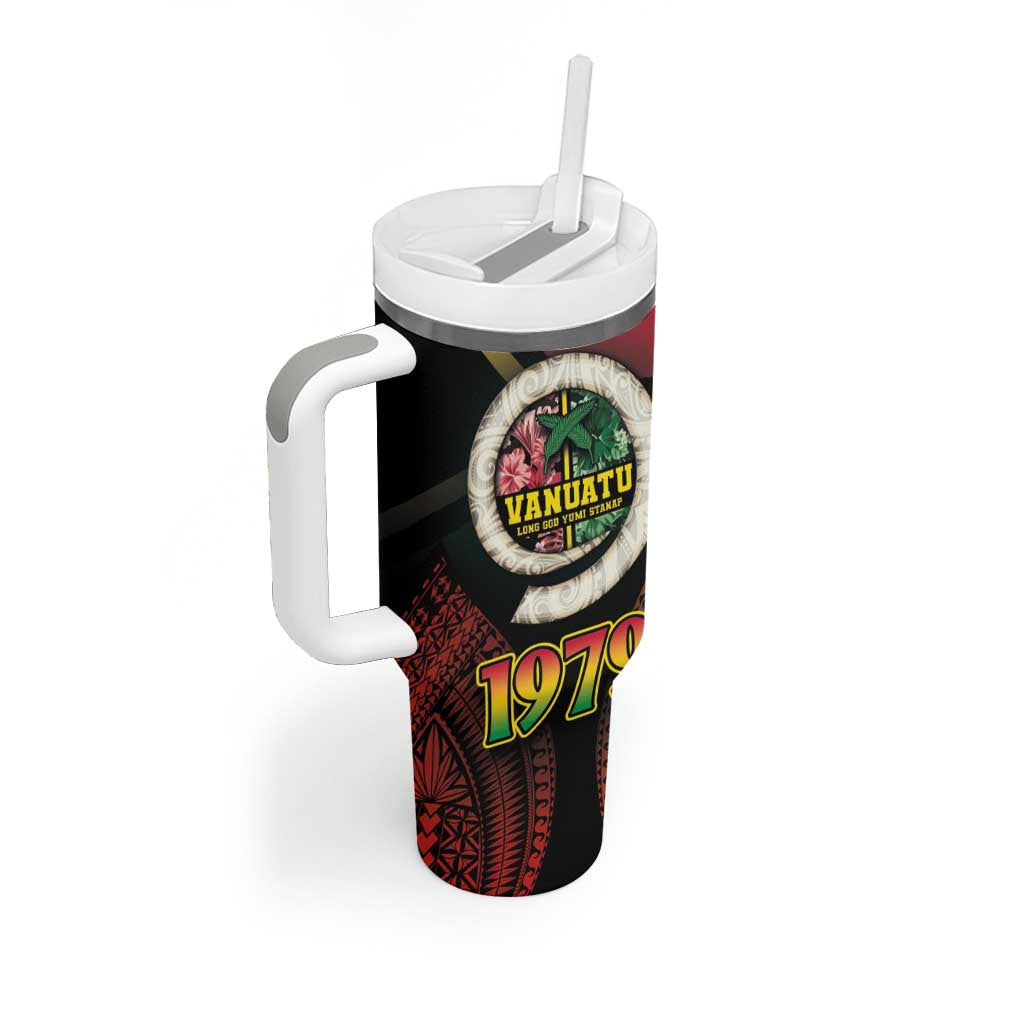 Vanuatu Constitution Day Tumbler With Handle Polynesian Tattoo and Pig Tusk Since 1979 LT03 - Polynesian Pride