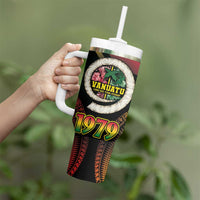 Vanuatu Constitution Day Tumbler With Handle Polynesian Tattoo and Pig Tusk Since 1979 LT03 - Polynesian Pride