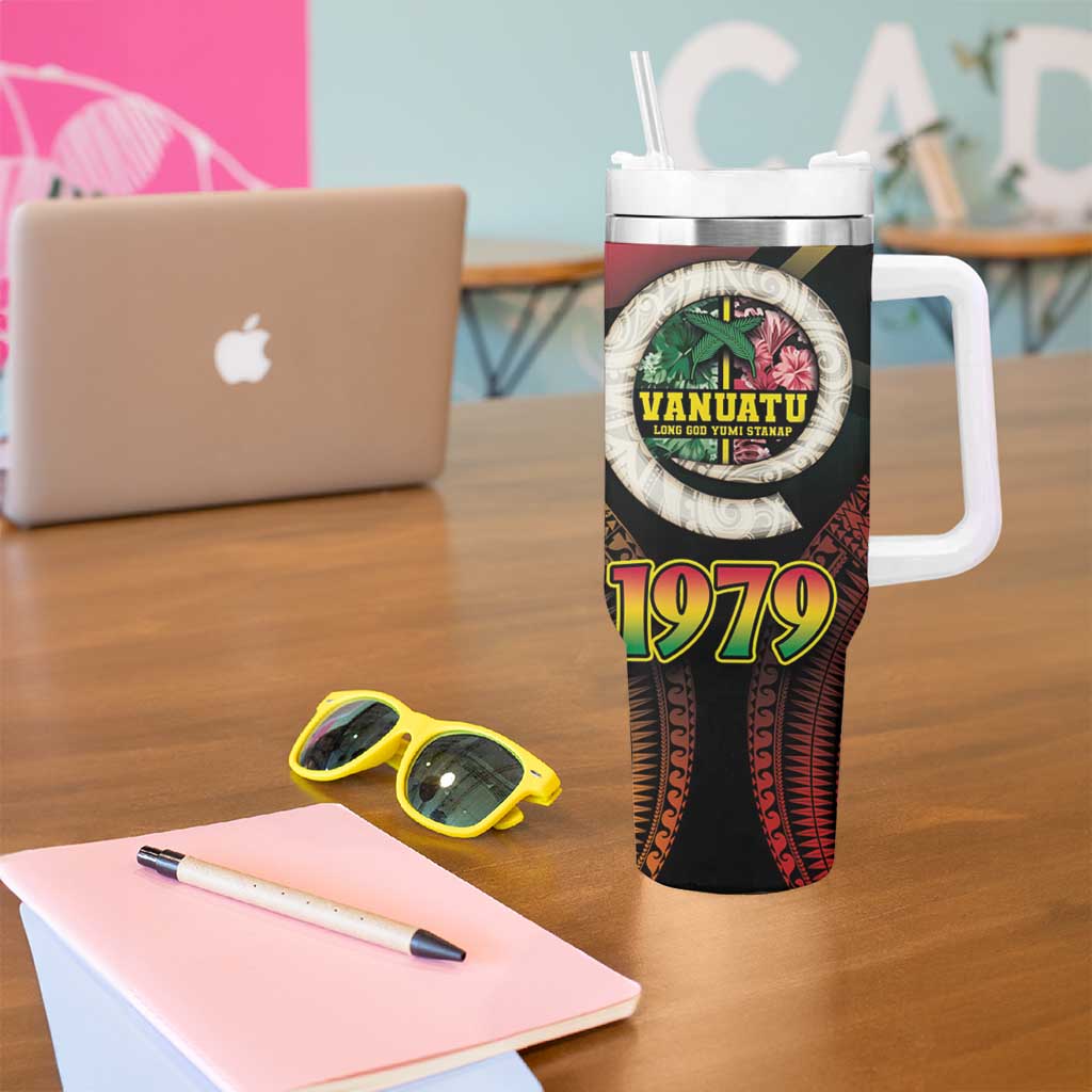 Vanuatu Constitution Day Tumbler With Handle Polynesian Tattoo and Pig Tusk Since 1979 LT03 - Polynesian Pride