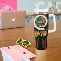 Vanuatu Constitution Day Tumbler With Handle Polynesian Tattoo and Pig Tusk Since 1979 LT03 - Polynesian Pride