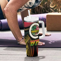 Vanuatu Constitution Day Tumbler With Handle Polynesian Tattoo and Pig Tusk Since 1979 LT03 - Polynesian Pride