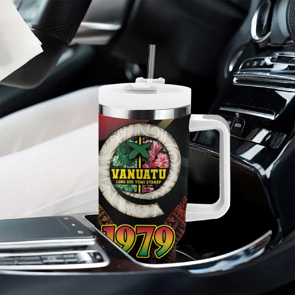 Vanuatu Constitution Day Tumbler With Handle Polynesian Tattoo and Pig Tusk Since 1979 LT03 - Polynesian Pride