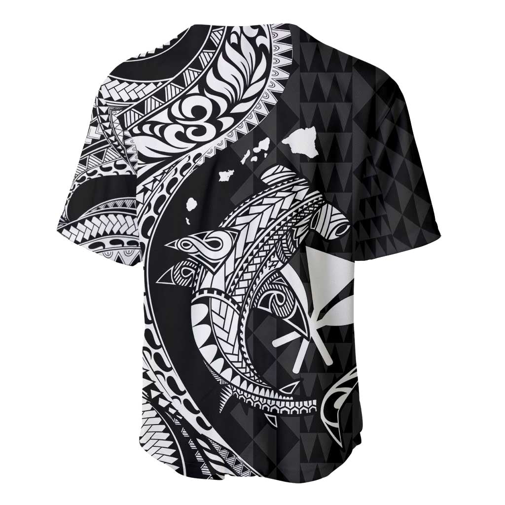 Aloha Hawaii Hammerhead Shark Baseball Jersey Black Kakau and Polynesian Tattoo LT03