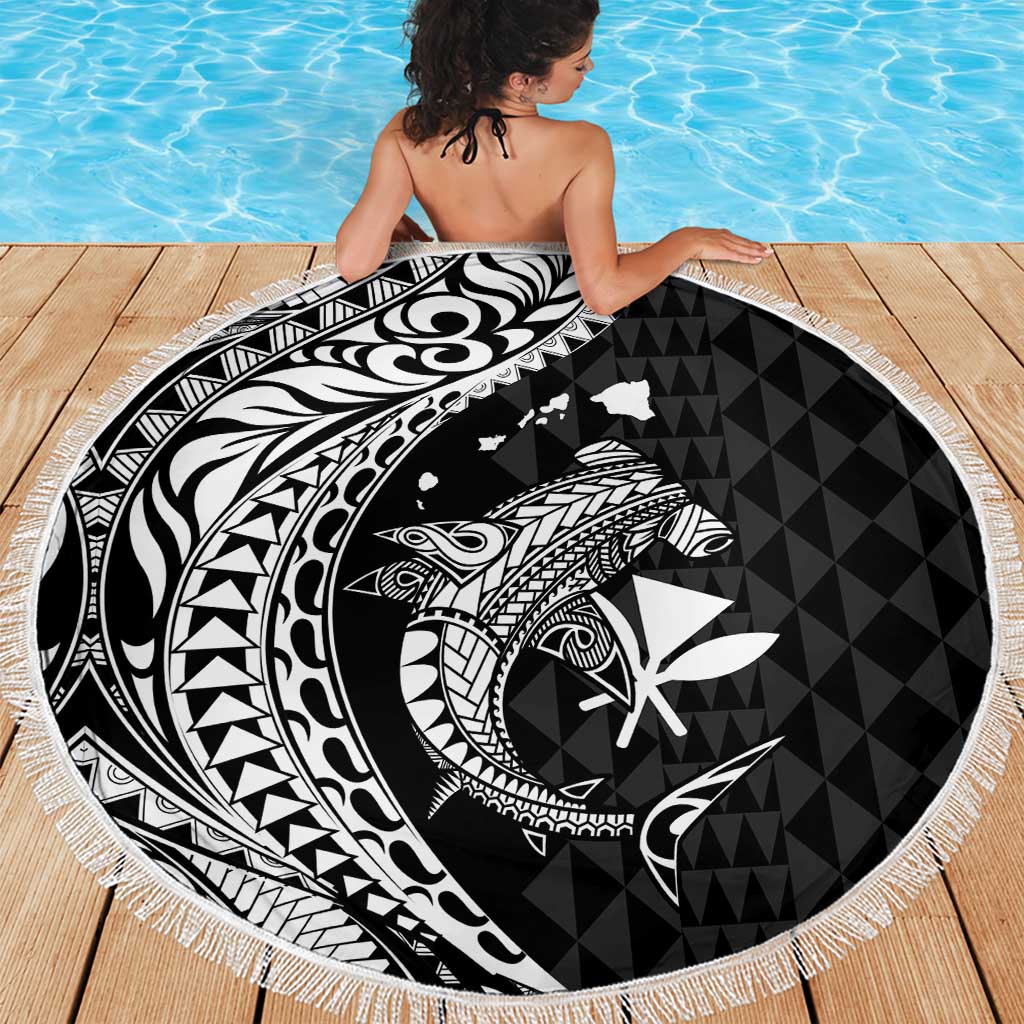 Aloha Hawaii Hammerhead Shark Beach Blanket Black Kakau and Polynesian Tattoo LT03 - Polynesian Pride