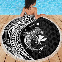 Aloha Hawaii Hammerhead Shark Beach Blanket Black Kakau and Polynesian Tattoo LT03 - Polynesian Pride