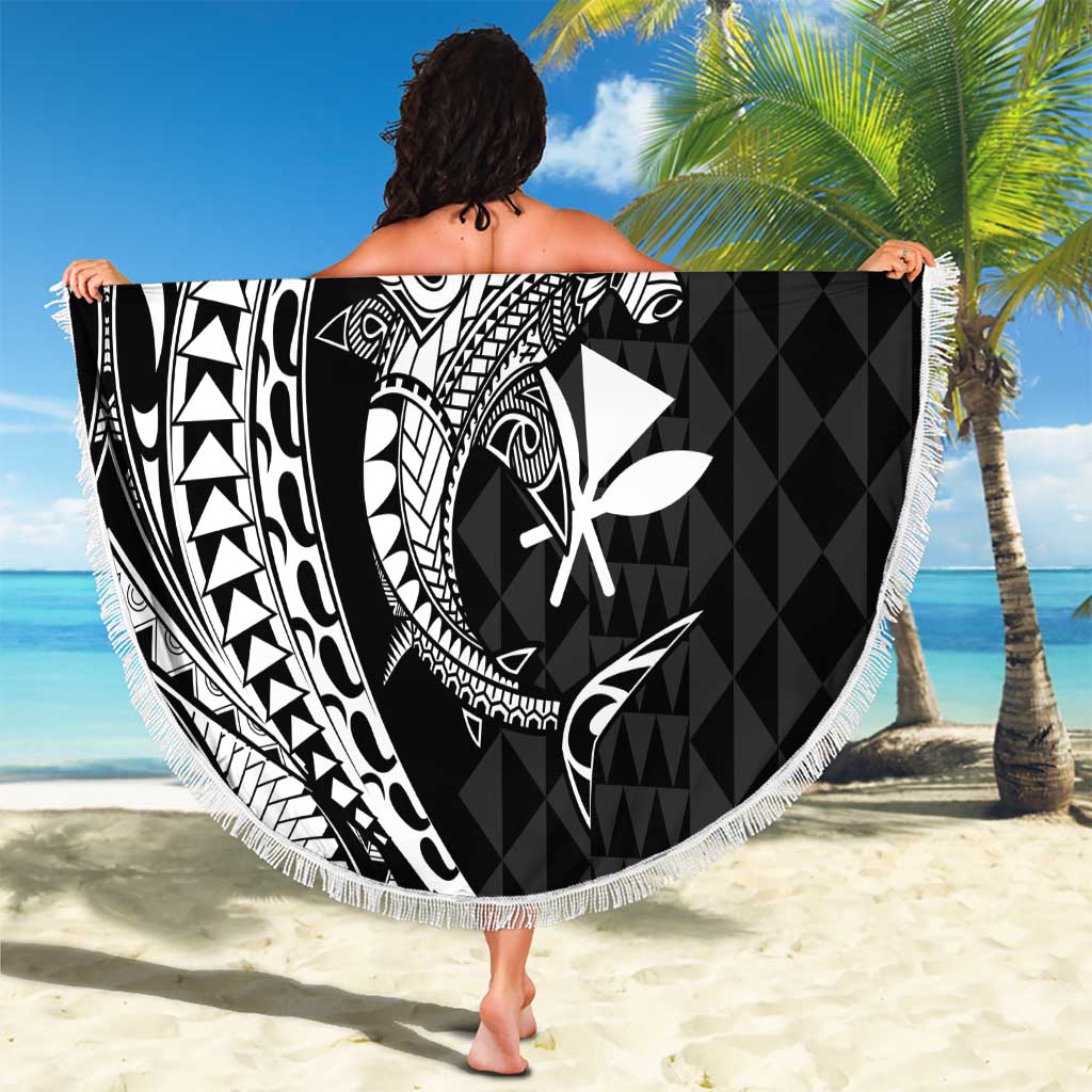Aloha Hawaii Hammerhead Shark Beach Blanket Black Kakau and Polynesian Tattoo LT03 - Polynesian Pride