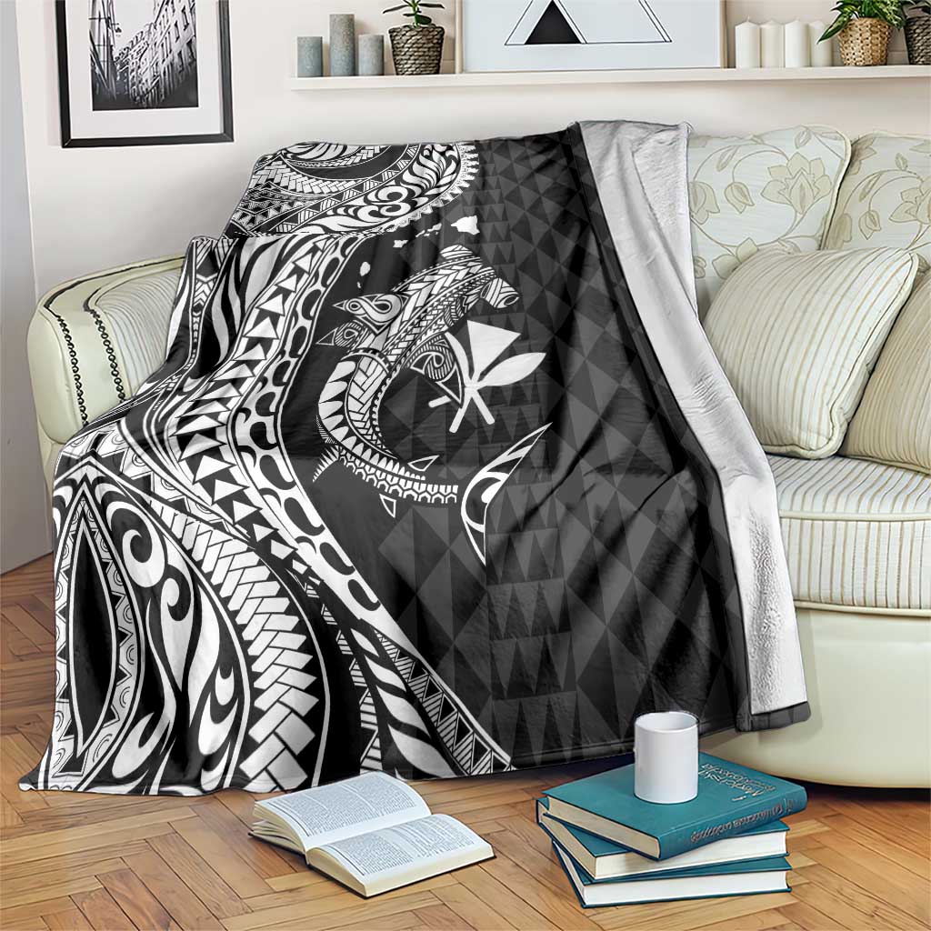 Aloha Hawaii Hammerhead Shark Blanket Black Kakau and Polynesian Tattoo LT03