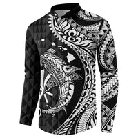 Aloha Hawaii Hammerhead Shark Button Sweatshirt Black Kakau and Polynesian Tattoo LT03 - Polynesian Pride