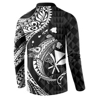 Aloha Hawaii Hammerhead Shark Button Sweatshirt Black Kakau and Polynesian Tattoo LT03 - Polynesian Pride