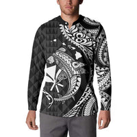 Aloha Hawaii Hammerhead Shark Button Sweatshirt Black Kakau and Polynesian Tattoo LT03 - Polynesian Pride