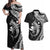 Aloha Hawaii Hammerhead Shark Couples Matching Off Shoulder Maxi Dress and Hawaiian Shirt Black Kakau and Polynesian Tattoo LT03