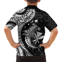 Aloha Hawaii Hammerhead Shark Family Matching Long Sleeve Bodycon Dress and Hawaiian Shirt Black Kakau and Polynesian Tattoo LT03