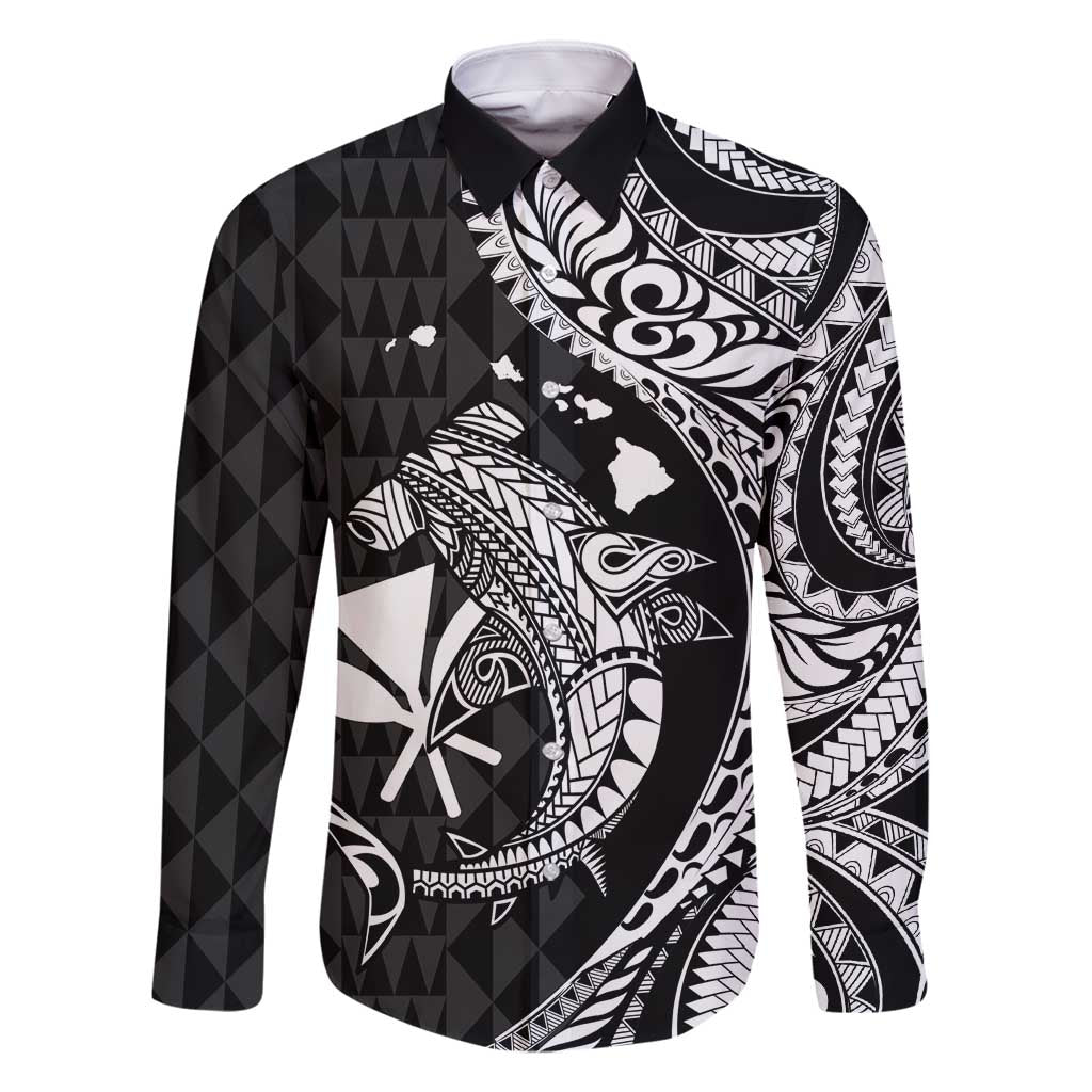 Aloha Hawaii Hammerhead Shark Family Matching Summer Maxi Dress and Hawaiian Shirt Black Kakau and Polynesian Tattoo LT03