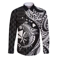 Aloha Hawaii Hammerhead Shark Family Matching Summer Maxi Dress and Hawaiian Shirt Black Kakau and Polynesian Tattoo LT03