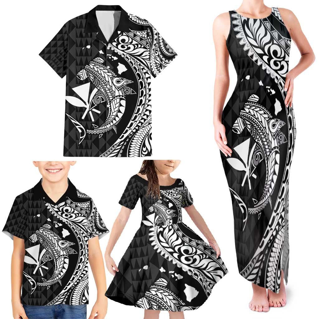 Aloha Hawaii Hammerhead Shark Family Matching Tank Maxi Dress and Hawaiian Shirt Black Kakau and Polynesian Tattoo LT03 - Polynesian Pride