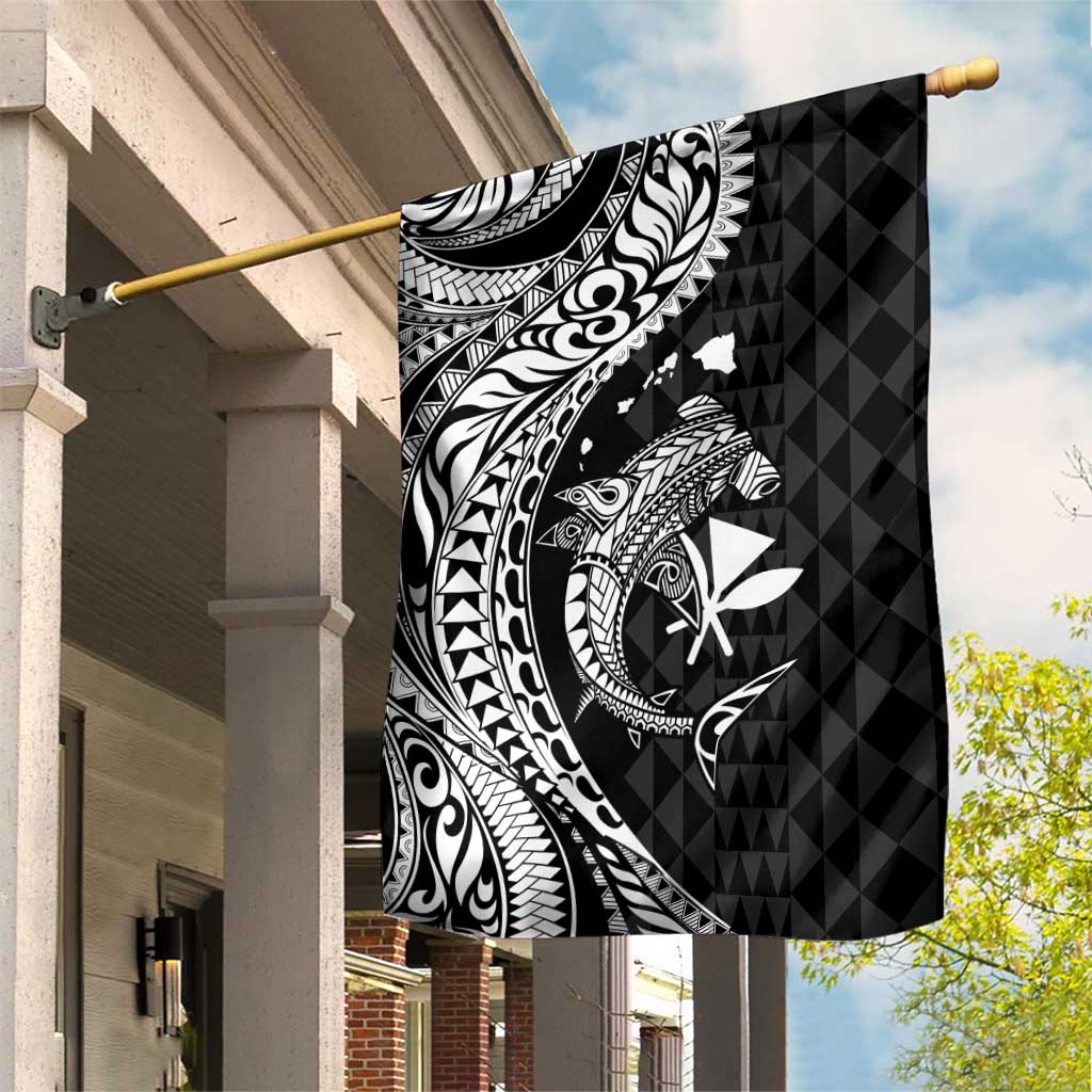 Aloha Hawaii Hammerhead Shark Garden Flag Black Kakau and Polynesian Tattoo LT03