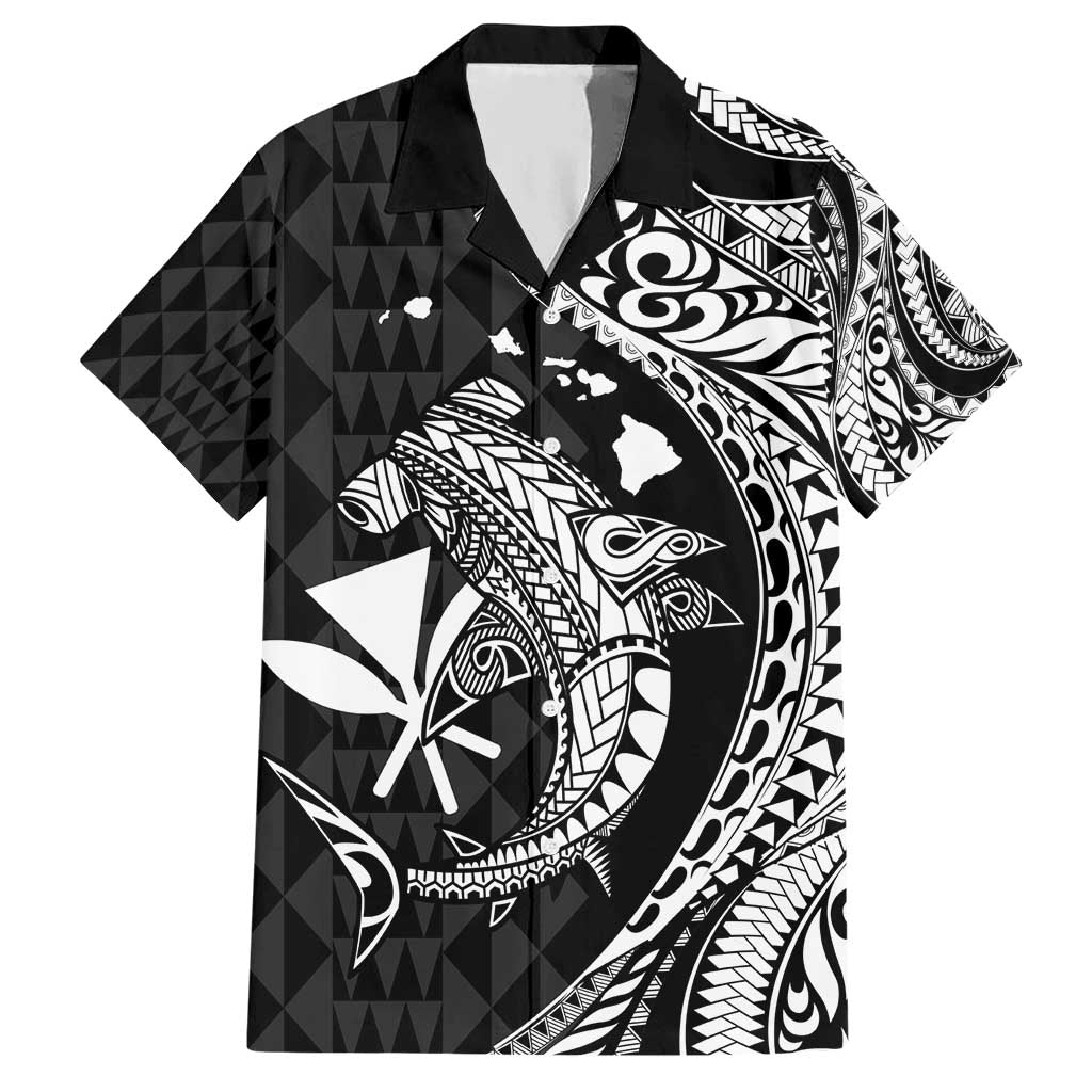 Aloha Hawaii Hammerhead Shark Hawaiian Shirt Black Kakau and Polynesian Tattoo LT03 Black - Polynesian Pride
