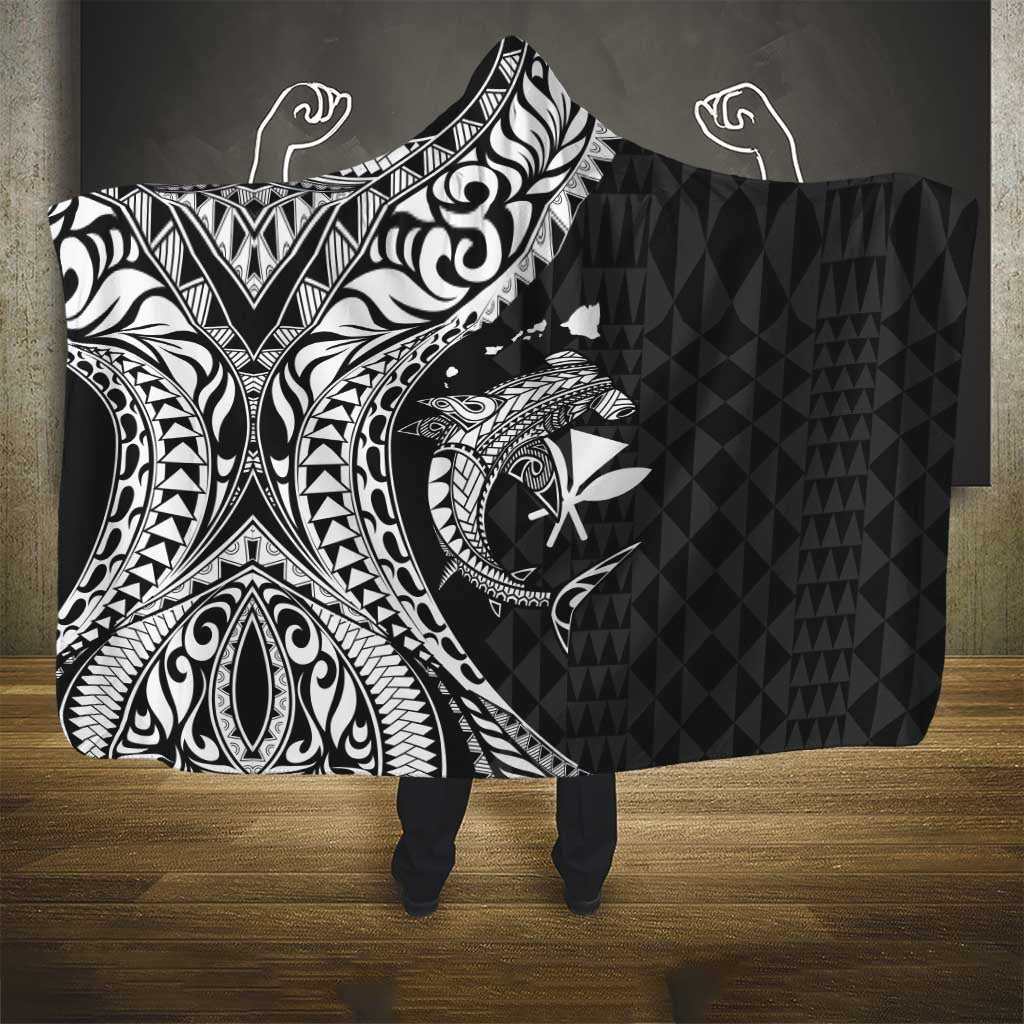 Aloha Hawaii Hammerhead Shark Hooded Blanket Black Kakau and Polynesian Tattoo LT03 - Polynesian Pride