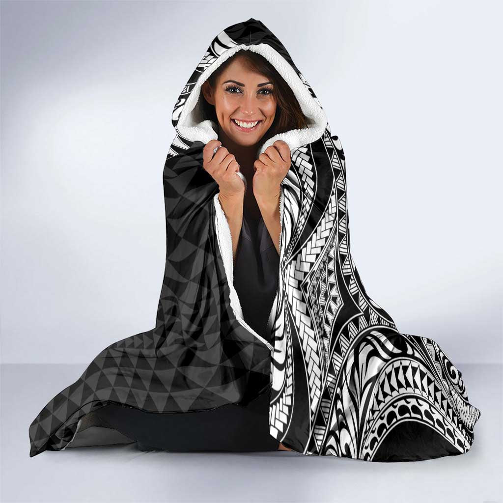 Aloha Hawaii Hammerhead Shark Hooded Blanket Black Kakau and Polynesian Tattoo LT03 - Polynesian Pride