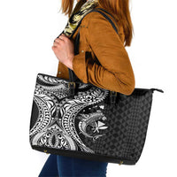 Aloha Hawaii Hammerhead Shark Leather Tote Bag Black Kakau and Polynesian Tattoo LT03 Black - Polynesian Pride