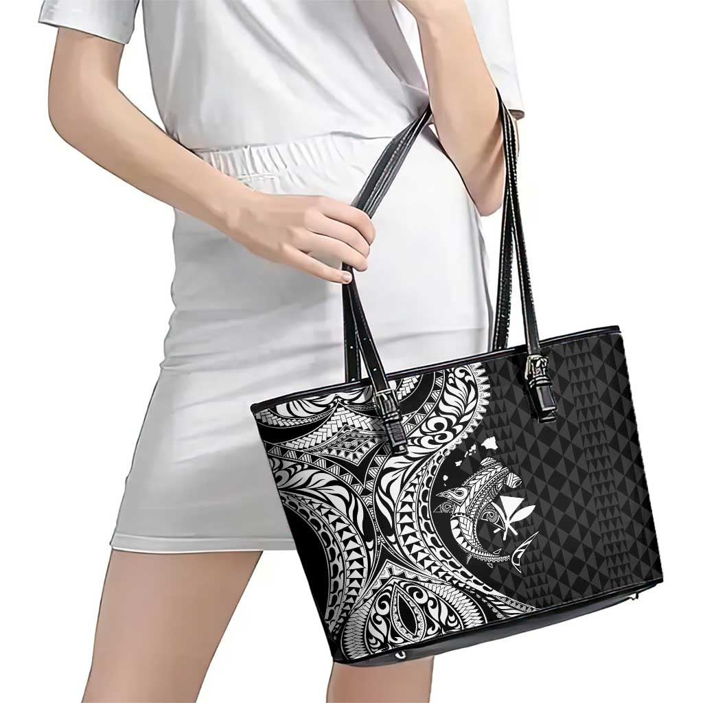 Aloha Hawaii Hammerhead Shark Leather Tote Bag Black Kakau and Polynesian Tattoo LT03 - Polynesian Pride