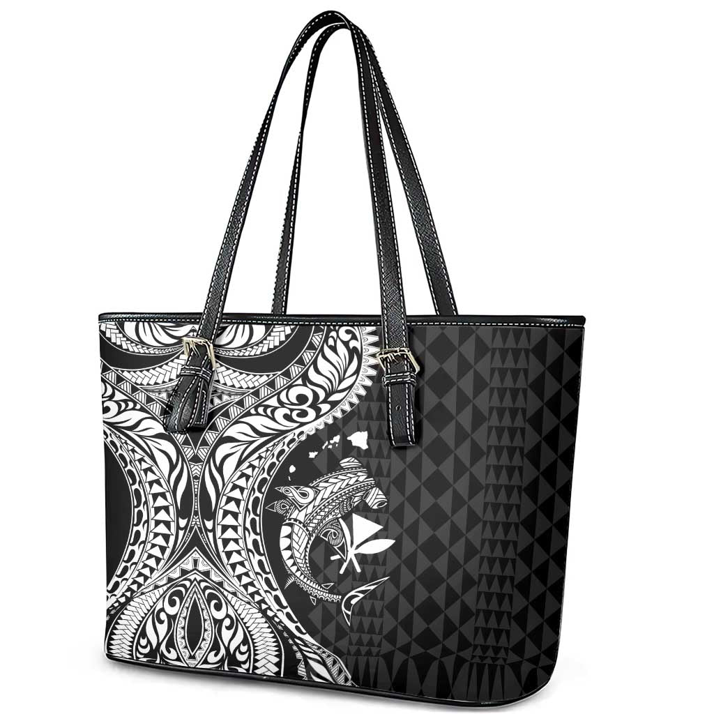 Aloha Hawaii Hammerhead Shark Leather Tote Bag Black Kakau and Polynesian Tattoo LT03 - Polynesian Pride