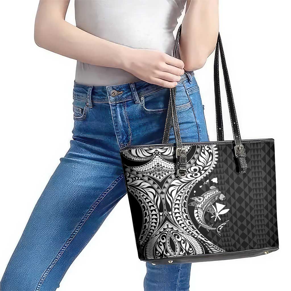 Aloha Hawaii Hammerhead Shark Leather Tote Bag Black Kakau and Polynesian Tattoo LT03 - Polynesian Pride