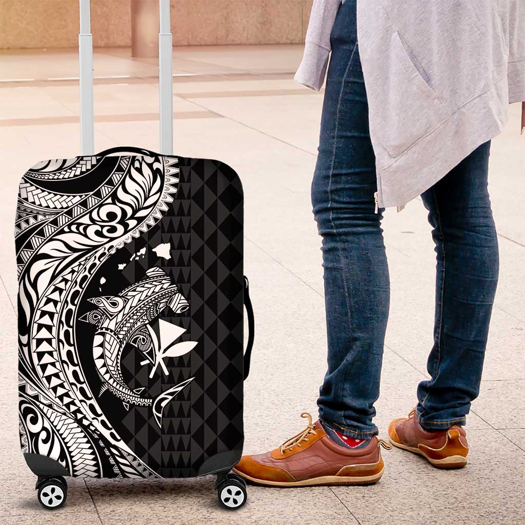 Aloha Hawaii Hammerhead Shark Luggage Cover Black Kakau and Polynesian Tattoo LT03