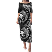 Aloha Hawaii Hammerhead Shark Puletasi Black Kakau and Polynesian Tattoo LT03 Long Dress Black - Polynesian Pride
