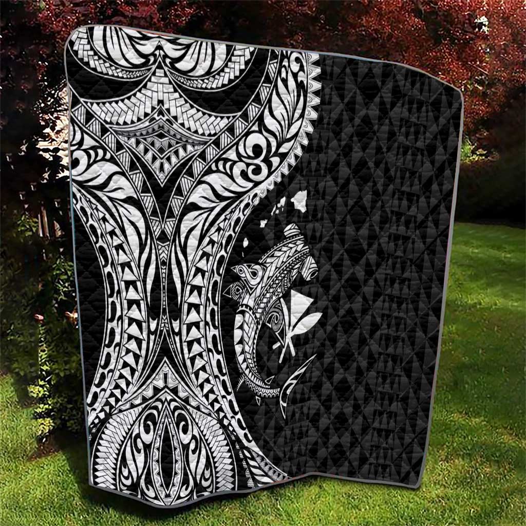 Aloha Hawaii Hammerhead Shark Quilt Black Kakau and Polynesian Tattoo LT03
