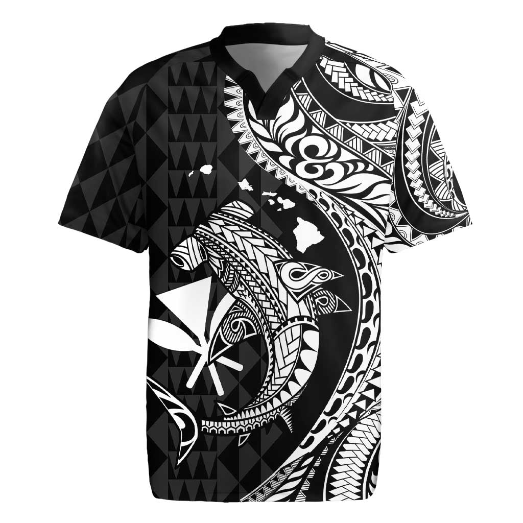 Aloha Hawaii Hammerhead Shark Rugby Jersey Black Kakau and Polynesian Tattoo LT03 Black - Polynesian Pride