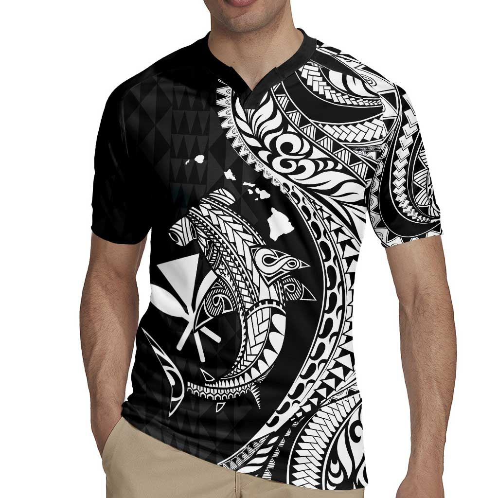 Aloha Hawaii Hammerhead Shark Rugby Jersey Black Kakau and Polynesian Tattoo LT03 - Polynesian Pride