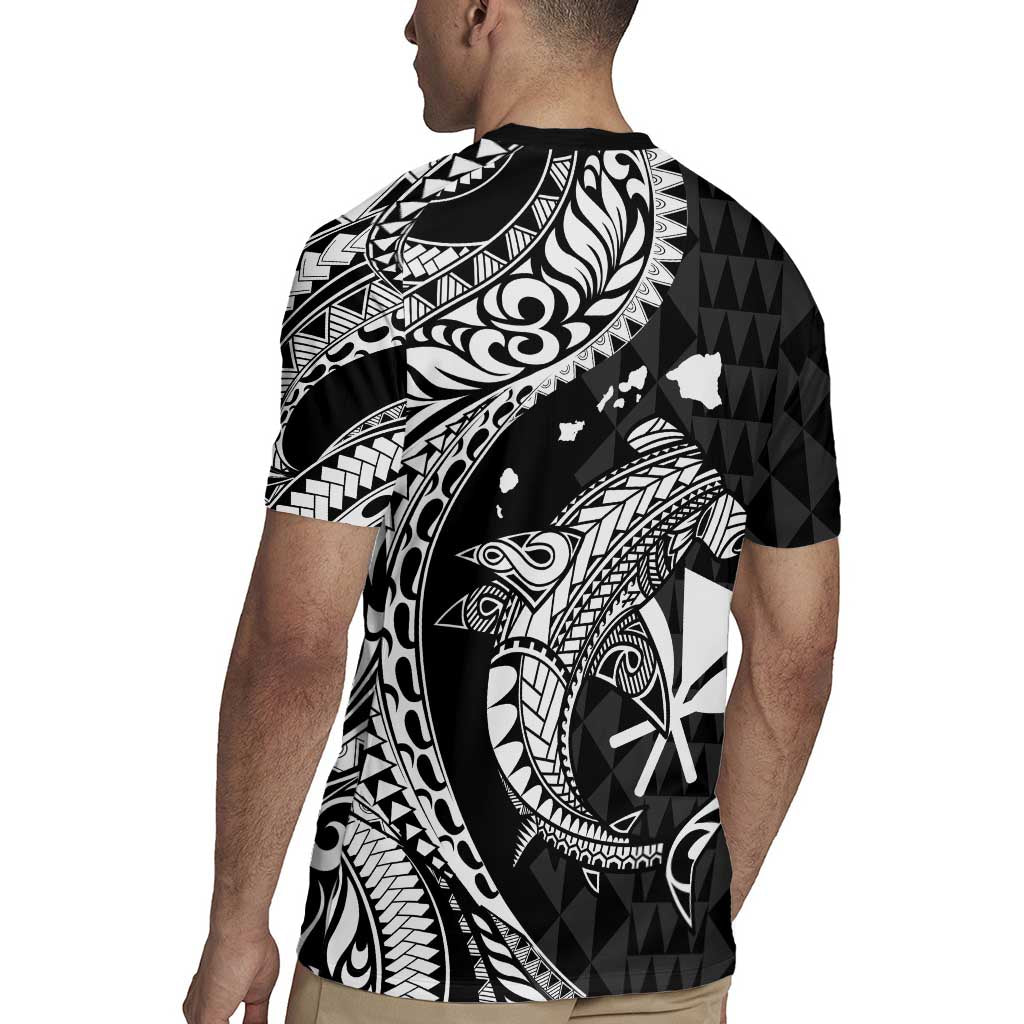 Aloha Hawaii Hammerhead Shark Rugby Jersey Black Kakau and Polynesian Tattoo LT03 - Polynesian Pride