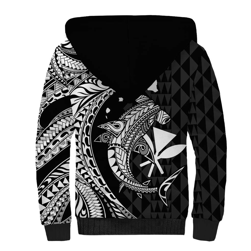 Aloha Hawaii Hammerhead Shark Sherpa Hoodie Black Kakau and Polynesian Tattoo LT03 - Polynesian Pride