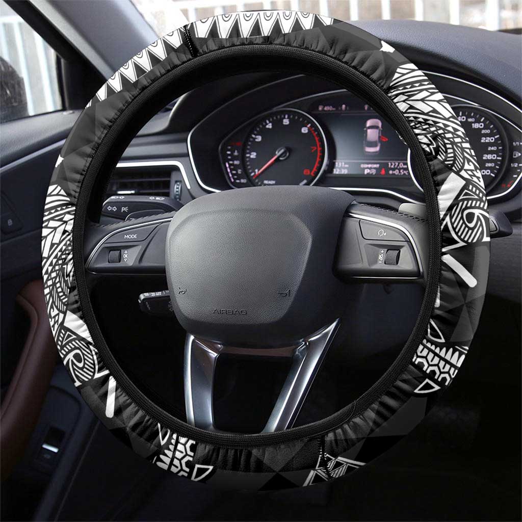 Aloha Hawaii Hammerhead Shark Steering Wheel Cover Black Kakau and Polynesian Tattoo LT03