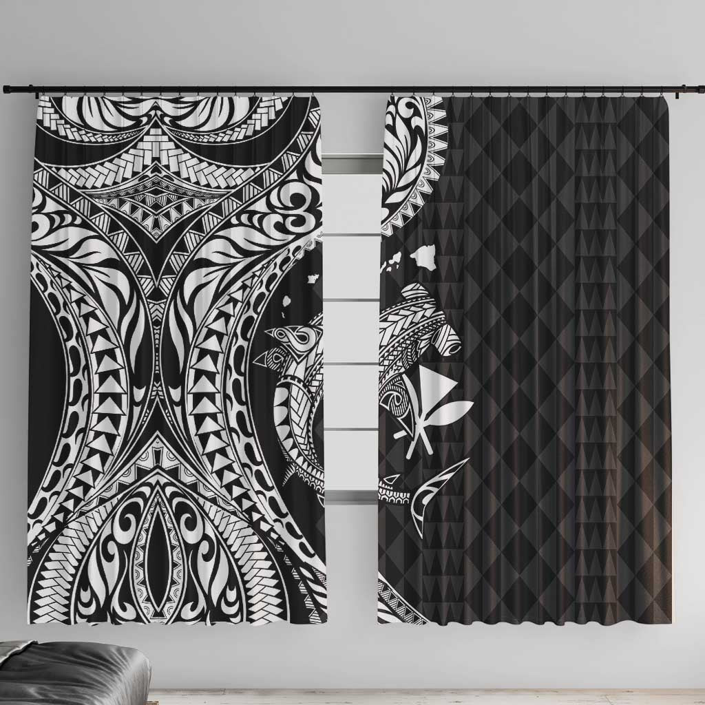 Aloha Hawaii Hammerhead Shark Window Curtain Black Kakau and Polynesian Tattoo LT03 With Hooks Black - Polynesian Pride