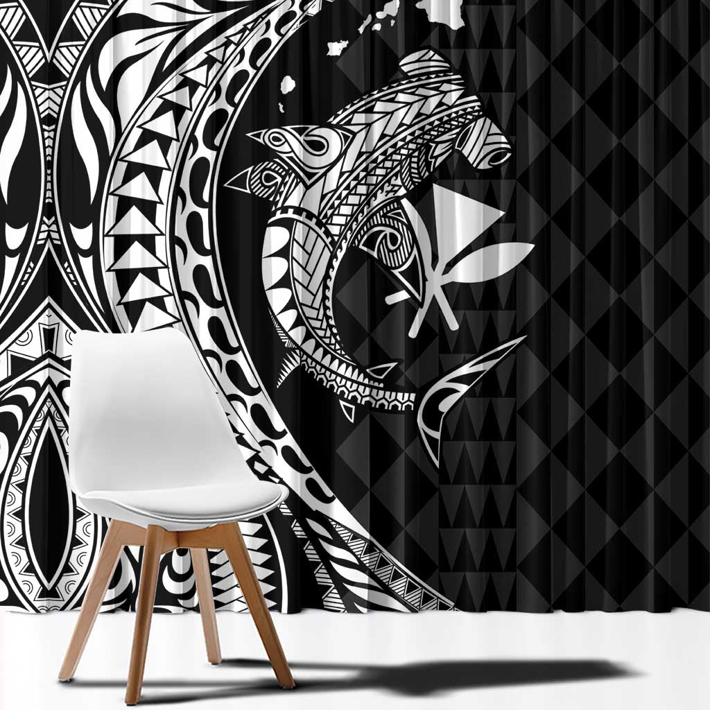 Aloha Hawaii Hammerhead Shark Window Curtain Black Kakau and Polynesian Tattoo LT03 - Polynesian Pride