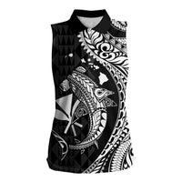 Aloha Hawaii Hammerhead Shark Women Sleeveless Polo Shirt Black Kakau and Polynesian Tattoo LT03