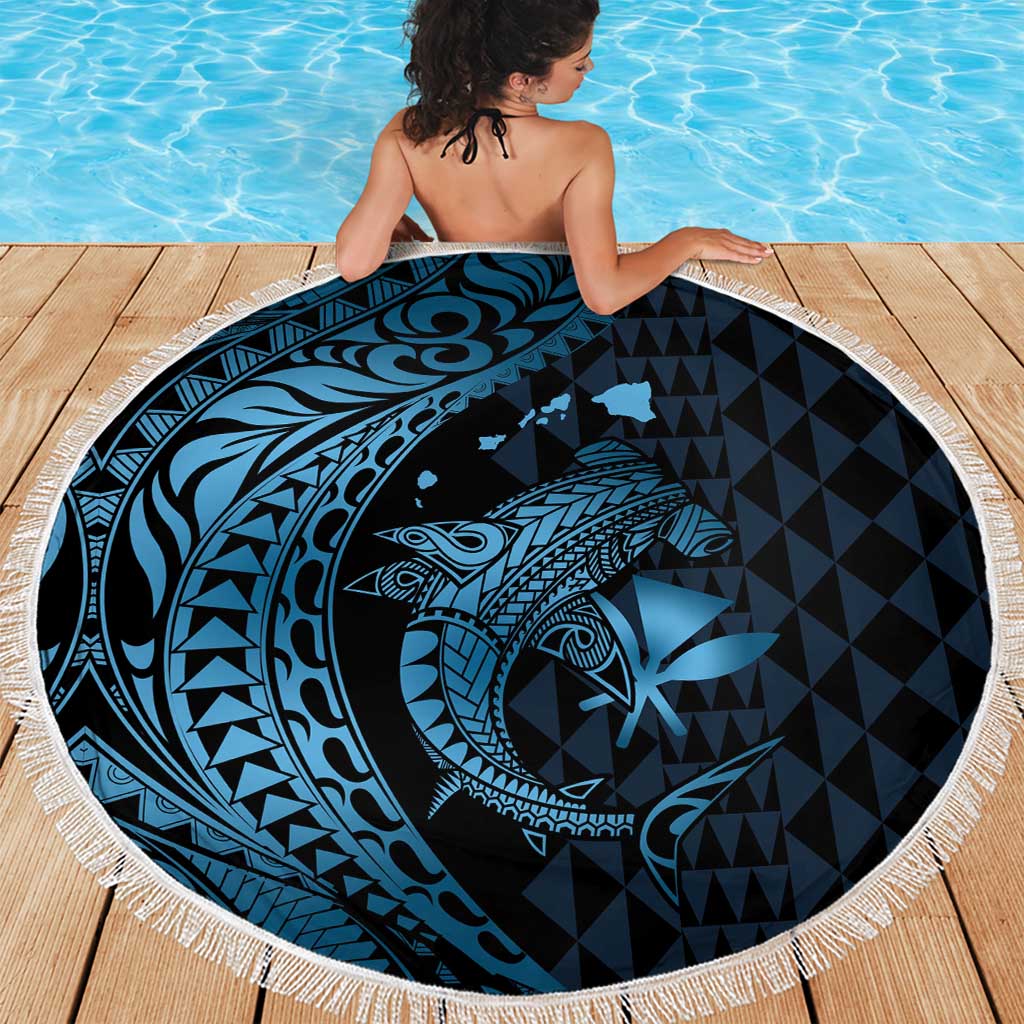 Aloha Hawaii Hammerhead Shark Beach Blanket Blue Kakau and Polynesian Tattoo LT03 - Polynesian Pride
