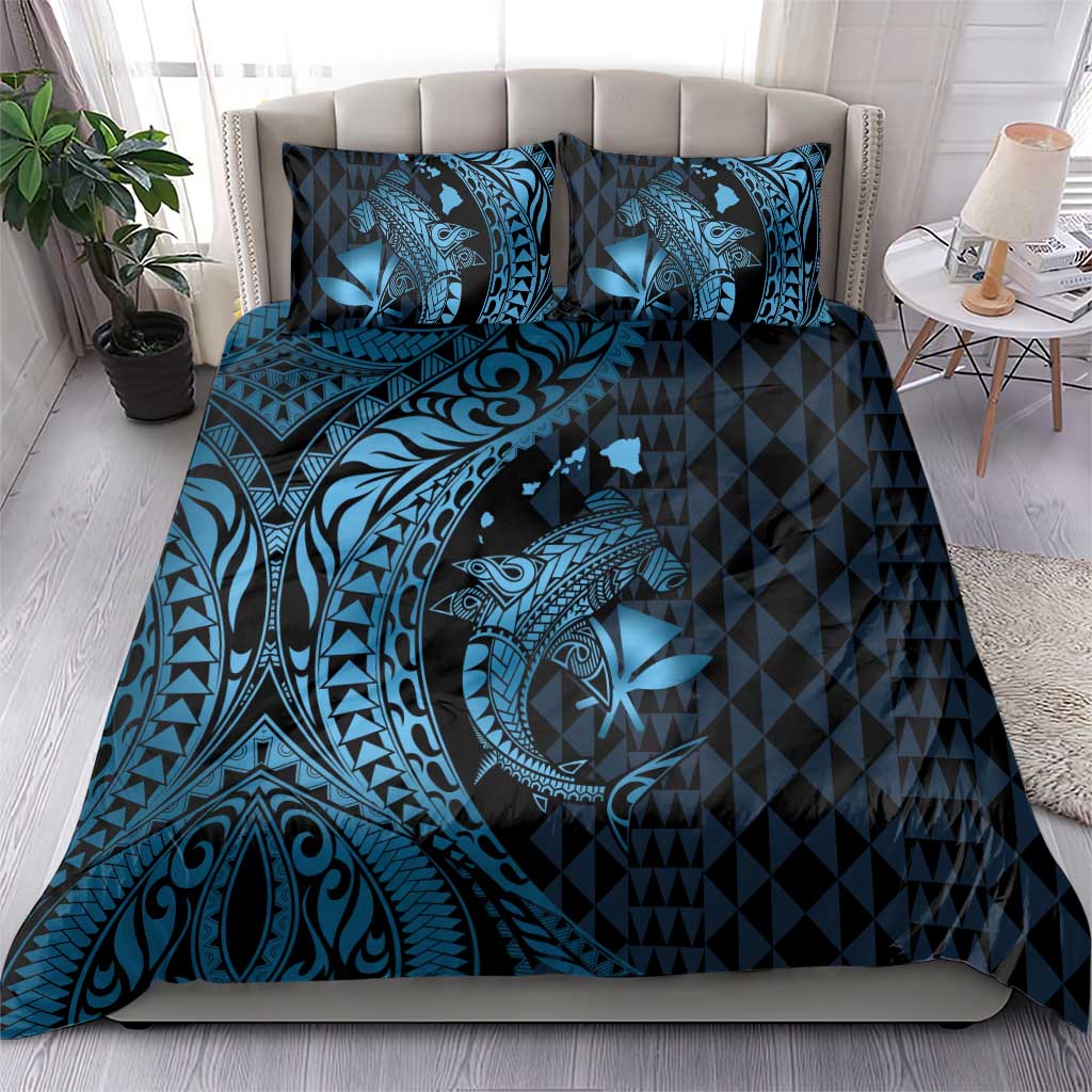 Aloha Hawaii Hammerhead Shark Bedding Set Blue Kakau and Polynesian Tattoo LT03