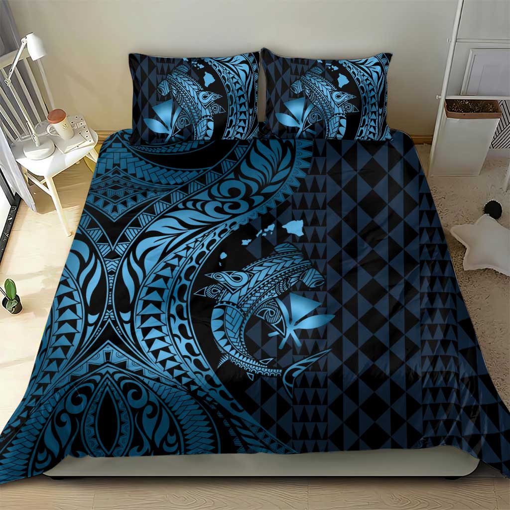 Aloha Hawaii Hammerhead Shark Bedding Set Blue Kakau and Polynesian Tattoo LT03