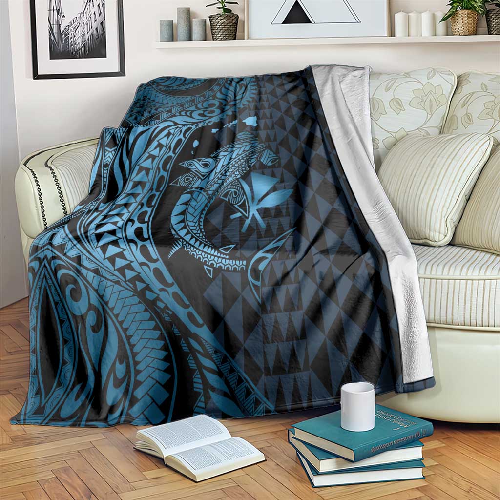 Aloha Hawaii Hammerhead Shark Blanket Blue Kakau and Polynesian Tattoo LT03 Blue - Polynesian Pride