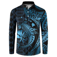 Aloha Hawaii Hammerhead Shark Button Sweatshirt Blue Kakau and Polynesian Tattoo LT03 Blue - Polynesian Pride
