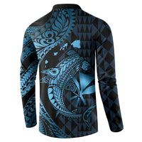 Aloha Hawaii Hammerhead Shark Button Sweatshirt Blue Kakau and Polynesian Tattoo LT03 - Polynesian Pride